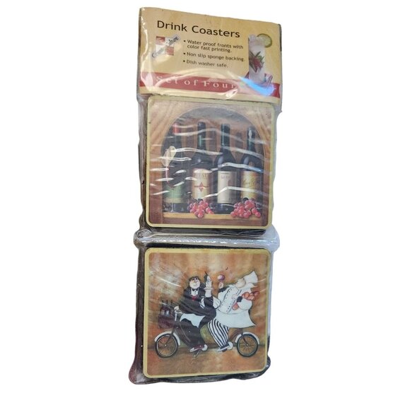 Drink Coasters Wine Design set of 4 Waterproof Non slip sponge backing Dishwashe - Picture 1 of 7